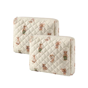 2Pcs Quilted Cotton Makeup Bag, Coquette Cosmetic Bag(01Bear) | Large Soft Floral Travel Toiletry Bag for Women and Girls, Baby Diapers ,Snacks ,Travel Essentials Organizer Bag 2Pcs Quilted Cotton Makeup Bag, Coquette Cosmetic Bag(01Bear) | Large Soft Floral Travel Toiletry Bag for Women and Girls, Baby Diapers ,Snacks ,Travel Essentials Organizer Bag