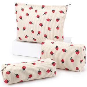 Makeup Bag 3 Pieces Large Capacity Cosmetic Bags Travel Toiletry Bag Organizer Cute Makeup Bag Storage for Women(Beige Strawberry) Makeup Bag 3 Pieces Large Capacity Cosmetic Bags Travel Toiletry Bag Organizer Cute Makeup Bag Storage for Women(Beige Strawberry)