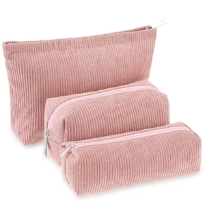 3 Pcs Corduroy Makeup Bag Set for Women, Pink, Solid Style | Cosmetic Pouch Aesthetic Travel Toiletry Bag Cute Purse Pouch Makeup Brushes Storage Organizer with Zipper 3 Pcs Corduroy Makeup Bag Set for Women, Pink, Solid Style | Cosmetic Pouch Aesthetic Travel Toiletry Bag Cute Purse Pouch Makeup Brushes Storage Organizer with Zipper