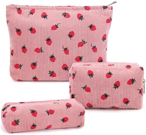 3 Pcs Makeup Bag Cosmetic Bag Set for Girls Women Travel Organizer Bathroom Toiletry Pouch Large Capacity Storage Bag (Strawberry Pink) 3 Pcs Makeup Bag Cosmetic Bag Set for Girls Women Travel Organizer Bathroom Toiletry Pouch Large Capacity Storage Bag (Strawberry Pink)