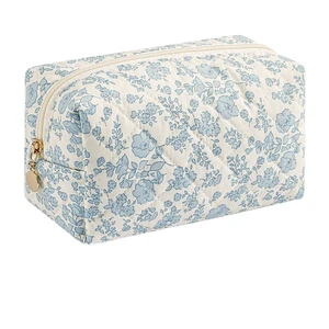 Cute Floral Makeup Bag, Blue Floral | Small, Cotton Quilted, Aesthetic Essential Bag, Emergency Bag, Gift for Women Girls Travel Accessories Cute Floral Makeup Bag, Blue Floral | Small, Cotton Quilted, Aesthetic Essential Bag, Emergency Bag, Gift for Women Girls Travel Accessories
