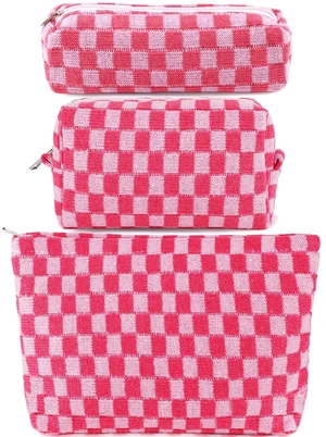 3Pcs Makeup Bag Checkered Cosmetic Bag Set Travel Toiletry Bags for Purse Large Small Makeup Pouch for Women Cute Preppy Pencil Pouch Case Pink Zipper Skincare Bags 3Pcs Makeup Bag Checkered Cosmetic Bag Set Travel Toiletry Bags for Purse Large Small Makeup Pouch for Women Cute Preppy Pencil Pouch Case Pink Zipper Skincare Bags