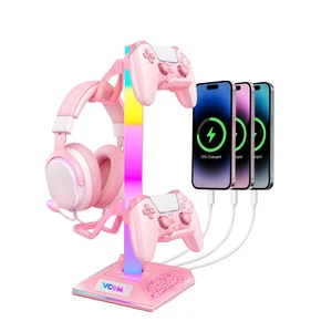RGB Gaming Headphones Stand with 2 USB Ports, Pink Headset Stand with 10 Light Modes and Non-Slip Rubber, Suitable for PC Desk Accessories Gamers Gift(Pink) RGB Gaming Headphones Stand with 2 USB Ports, Pink Headset Stand with 10 Light Modes and Non-Slip Rubber, Suitable for PC Desk Accessories Gamers Gift(Pink)