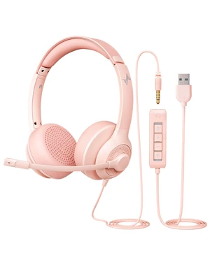 USB Headset with Microphone for PC, On-Ear Computer Laptop Headphones with Noise Cancelling Mic in-line Control for Home Office Online Class Zoom (USB+3.5mm, Pink) USB Headset with Microphone for PC, On-Ear Computer Laptop Headphones with Noise Cancelling Mic in-line Control for Home Office Online Class Zoom (USB+3.5mm, Pink)