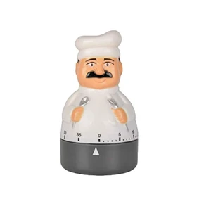 Chef Kitchen Timer, 60-Minute Mechanical Wind-Up Countdown Timer | Figure in white coat and hat, battery-free rotary dial, marked scale, end bell, baking, pasta, tea, coffee, meal prep Chef Kitchen Timer, 60-Minute Mechanical Wind-Up Countdown Timer | Figure in white coat and hat, battery-free rotary dial, marked scale, end bell, baking, pasta, tea, coffee, meal prep
