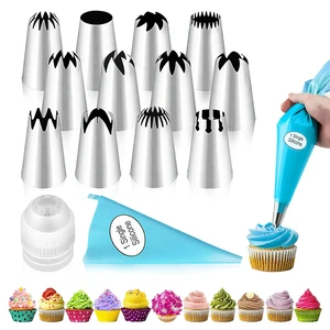 Large Piping Tips Set - 14pcs Reusable Stainless Steel Icing Nozzles Kit Cake Decorating Tools For Cupcake Cookie Pastrys Dough Large Piping Tips Set - 14pcs Reusable Stainless Steel Icing Nozzles Kit Cake Decorating Tools For Cupcake Cookie Pastrys Dough