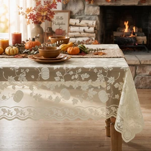 Beige Fall Lace Table Cloth 60×84 Inch Rectangular, Table Decor | Fall Maple Leaf Pumpkin Table Cover, Embroidered Table Decor for Fall, Thanksgiving, Parties, Outdoor Events Beige Fall Lace Table Cloth 60×84 Inch Rectangular, Table Decor | Fall Maple Leaf Pumpkin Table Cover, Embroidered Table Decor for Fall, Thanksgiving, Parties, Outdoor Events