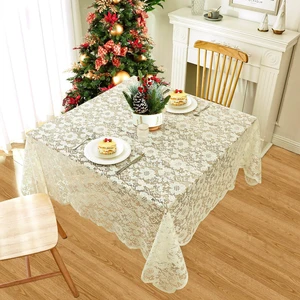 Cream Lace Floral Tablecloth Square 72" x72", Vintage Chic Solid Floral Pattern Lace Embroideried Table Cloth Cover for Party Dinning Room Kitchen Tables Decor Cream Lace Floral Tablecloth Square 72" x72", Vintage Chic Solid Floral Pattern Lace Embroideried Table Cloth Cover for Party Dinning Room Kitchen Tables Decor