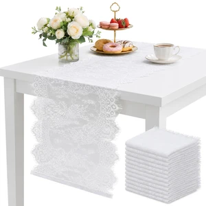 Lace Table Runner 16Pcs White 118x13.8in Polyester Tablecloth Runner | Elegant white lace, 16-piece bulk set, 118-inch length, soft polyester, versatile table decor Lace Table Runner 16Pcs White 118x13.8in Polyester Tablecloth Runner | Elegant white lace, 16-piece bulk set, 118-inch length, soft polyester, versatile table decor