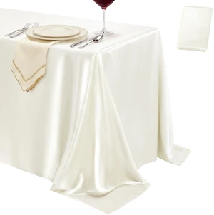 1 Pack Ivory Satin Tablecloth 58 x 102 Inch Overlay Seamless Design | Rectangle Reusable Smooth Polyester Table Cover with Natural Drape for Wedding, Birthday Party, Holiday Banquet Decoration 1 Pack Ivory Satin Tablecloth 58 x 102 Inch Overlay Seamless Design | Rectangle Reusable Smooth Polyester Table Cover with Natural Drape for Wedding, Birthday Party, Holiday Banquet Decoration