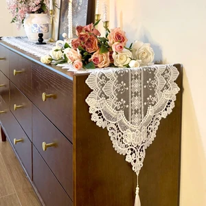Lace Table Runner Exquisite Embroidery Floral,Table Runners with Tassel Retro French Country Style,for Wedding Decor,Afternoon Tea,Bed Runner,Piano Top Cover,13x48 Inch Lace Table Runner Exquisite Embroidery Floral,Table Runners with Tassel Retro French Country Style,for Wedding Decor,Afternoon Tea,Bed Runner,Piano Top Cover,13x48 Inch