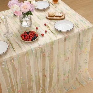 Embroidery Flower Champagne Tablecloth 60×84 Inch Rectangular | Spring Summer Gauze Tablecloth, Seasonal Tulle Table Cover, Garden Party Decor, Resuable,Washable Embroidery Flower Champagne Tablecloth 60×84 Inch Rectangular | Spring Summer Gauze Tablecloth, Seasonal Tulle Table Cover, Garden Party Decor, Resuable,Washable