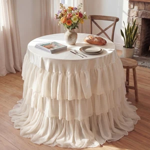 Tiered Ruffle Tulle Tablecloth 49in Table Skirt, Apricot, Fresh | Round Tiered Ruffle Polyester Cover for Bridal Wedding, Vintage Tutu Circle Skirt, Cake Desk Champagne Tower, Tea Party Decor Tiered Ruffle Tulle Tablecloth 49in Table Skirt, Apricot, Fresh | Round Tiered Ruffle Polyester Cover for Bridal Wedding, Vintage Tutu Circle Skirt, Cake Desk Champagne Tower, Tea Party Decor