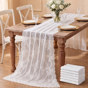 6 Pcs White Lace Table Runners 30" x 120" Floral Wedding Decor | Vintage Rustic Elegant Table Runners Embroidered Floral Lace Decor for Wedding Party Bridal Shower Baby Shower 6 Pcs White Lace Table Runners 30" x 120" Floral Wedding Decor | Vintage Rustic Elegant Table Runners Embroidered Floral Lace Decor for Wedding Party Bridal Shower Baby Shower