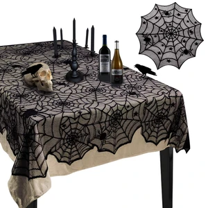 Halloween Tablecloth, 2 Pcs Spider Web Table Cloth 54"x 72" Rectangular & 42" Round Black Tablecloths Lace Cover for Home Kitchen Mantel Party Table Decor, Vintage Halloween Decorations Indoor Halloween Tablecloth, 2 Pcs Spider Web Table Cloth 54"x 72" Rectangular & 42" Round Black Tablecloths Lace Cover for Home Kitchen Mantel Party Table Decor, Vintage Halloween Decorations Indoor