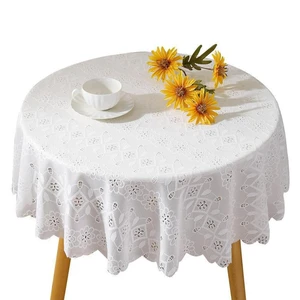 White Lace Round Tablecloth with Floral Pattern 70 Inch Rustic Embroidery Lace Table Cover for Rustic Boho Wedding Party Daily Use White Lace Round Tablecloth with Floral Pattern 70 Inch Rustic Embroidery Lace Table Cover for Rustic Boho Wedding Party Daily Use