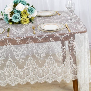 Lace Tablecloth White Rectangle Wedding Vintage Floral Fabric | Lace Table Cloth Ivory Farmhouse Rustic Boho Sheer Overlay, Embroidery Eyelash Lace Cover for Outdoor Party Reception Decor Lace Tablecloth White Rectangle Wedding Vintage Floral Fabric | Lace Table Cloth Ivory Farmhouse Rustic Boho Sheer Overlay, Embroidery Eyelash Lace Cover for Outdoor Party Reception Decor