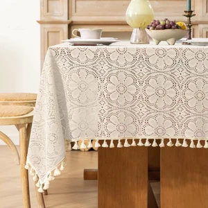 Boho Crochet Cotton Lace Tablecloth Rectangle 52 x 102 Inch Beige | Bohemian Farmhouse Handmade Lace Table Cloth with Tassels,Vintage Floral Embroidered Table Cover,Dining Party Wedding Decor Boho Crochet Cotton Lace Tablecloth Rectangle 52 x 102 Inch Beige | Bohemian Farmhouse Handmade Lace Table Cloth with Tassels,Vintage Floral Embroidered Table Cover,Dining Party Wedding Decor