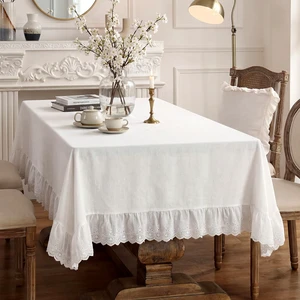 Vintage White Ruffle Tablecloth Retro Farmhouse Tablecloth | 52" x 70" Rectangle Vintage Ruffled Cotton Tablecloth, Rustic Embroidered Flounces Trim Washable Table Cover Holiday Decor Vintage White Ruffle Tablecloth Retro Farmhouse Tablecloth | 52" x 70" Rectangle Vintage Ruffled Cotton Tablecloth, Rustic Embroidered Flounces Trim Washable Table Cover Holiday Decor