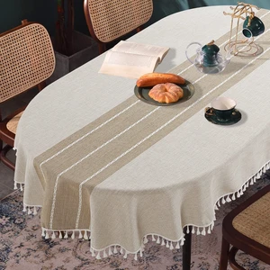 Solid Embroidery Oval Tablecloth with Tassels for Oval Table, 60 x 84 Inch Lace Dust-Proof Table Cover for Kitchen Dinning, Wrinkle Free Anti-Fading Tabletop Decoration Solid Embroidery Oval Tablecloth with Tassels for Oval Table, 60 x 84 Inch Lace Dust-Proof Table Cover for Kitchen Dinning, Wrinkle Free Anti-Fading Tabletop Decoration