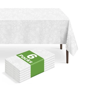6 Pack Disposable Plastic Lace Tablecloth, 54 x 108 Inch | Rectangular White Table Cloth, Waterproof Table Cover for Birthday Party, Wedding, Baby Shower, and Outdoor Picnic 6 Pack Disposable Plastic Lace Tablecloth, 54 x 108 Inch | Rectangular White Table Cloth, Waterproof Table Cover for Birthday Party, Wedding, Baby Shower, and Outdoor Picnic