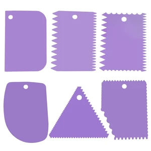 6pcs Cake Scraper Decorating Comb and Icing Smoother Reusable Bread Cream Pizza Cutter-Purple 6pcs Cake Scraper Decorating Comb and Icing Smoother Reusable Bread Cream Pizza Cutter-Purple