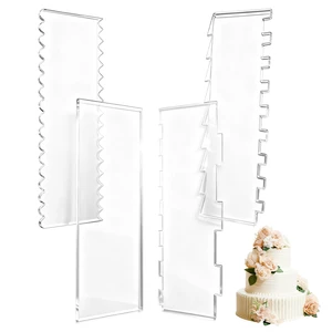 4 Pieces Acrylic Cake Scraper Set - Large Transparent Cake Smoother For Icing Frosting - Baking Tools With Comb Edge For Buttercream Mousse Decoration 4 Pieces Acrylic Cake Scraper Set - Large Transparent Cake Smoother For Icing Frosting - Baking Tools With Comb Edge For Buttercream Mousse Decoration