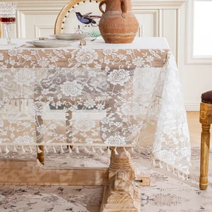 Lace Tassels Rose Floral Rectangle Table Cloth Cover 55x70inch | Stain Wrinkle Resistant Polyester Tablecloth, Machine Washable Table Tover, Indoor Outdoor Dining Parties Kitchen Decor Lace Tassels Rose Floral Rectangle Table Cloth Cover 55x70inch | Stain Wrinkle Resistant Polyester Tablecloth, Machine Washable Table Tover, Indoor Outdoor Dining Parties Kitchen Decor