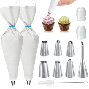 Reusable Piping Bags and Tips Set, 16inch Cotton Pastry Bags | 304 Icing Tips 1A 1M 4B 114 853 895 puff tip For Cake Decorating, Cupcakes, Cookies, Durable Baking Tool Kit Reusable Piping Bags and Tips Set, 16inch Cotton Pastry Bags | 304 Icing Tips 1A 1M 4B 114 853 895 puff tip For Cake Decorating, Cupcakes, Cookies, Durable Baking Tool Kit