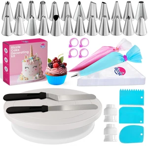 94 pcs Cake Decorating Kit with Cake Turntable - Includes 50pcs 16 Inch Disposable + 2 Reusable Piping Bags and Tips Set, 24 Icing Piping Tips, 2 Spatulas, 3 Icing Comb Scraper, 6 Cake Liners 94 pcs Cake Decorating Kit with Cake Turntable - Includes 50pcs 16 Inch Disposable + 2 Reusable Piping Bags and Tips Set, 24 Icing Piping Tips, 2 Spatulas, 3 Icing Comb Scraper, 6 Cake Liners
