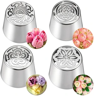 4 PCS Stainless Steel Extra Large Russian Piping Tips Set | 3D Flower Tips for Cake Decorating, Flower Shaped Frosting Nozzle Kit for Wedding Birthday Cakes Cupcakes Cookies Baker 4 PCS Stainless Steel Extra Large Russian Piping Tips Set | 3D Flower Tips for Cake Decorating, Flower Shaped Frosting Nozzle Kit for Wedding Birthday Cakes Cupcakes Cookies Baker