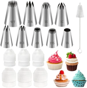 16pcs Large Piping Tips and Piping Couplers Set, Stainless Steel Cake Decorating Tips, Frosting Tips for Cupcakes Star Flower Shell Edge Rose Spiral Flower Decoration DIY Baking Supplies Tool 16pcs Large Piping Tips and Piping Couplers Set, Stainless Steel Cake Decorating Tips, Frosting Tips for Cupcakes Star Flower Shell Edge Rose Spiral Flower Decoration DIY Baking Supplies Tool