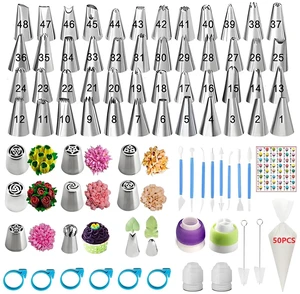 Piping Bags and Tips Set, 130 Pcs Baking Supplies | 48 Numbered Icing Tips, 7 Russian Tips, 1 Ball Tip, 2 Leaf Tips, 50 Pastry Bags & More for Cake Cupcake Decorating Piping Bags and Tips Set, 130 Pcs Baking Supplies | 48 Numbered Icing Tips, 7 Russian Tips, 1 Ball Tip, 2 Leaf Tips, 50 Pastry Bags & More for Cake Cupcake Decorating