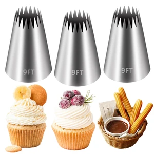 9FT Large Piping Tips, 3 Pieces | Cake Decorating, Frosting Piping Kit, Churro Maker, For Cupcake Cookie 9FT Large Piping Tips, 3 Pieces | Cake Decorating, Frosting Piping Kit, Churro Maker, For Cupcake Cookie