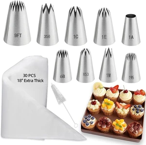 9PCS Large Piping Tips with 30PCS 18 Inch Large Piping Bags Disposable | Large Cupcake Frosting Tips and Bags Set, for making cupcakes,cookies, eclair,churro,Macaron, cake decorating tips 9PCS Large Piping Tips with 30PCS 18 Inch Large Piping Bags Disposable | Large Cupcake Frosting Tips and Bags Set, for making cupcakes,cookies, eclair,churro,Macaron, cake decorating tips