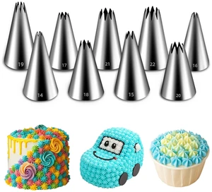 Open Star Piping Tips Set, 9 Pieces, Small Size | French Star Tube, Stainless Steel, For Cupcakes Cakes Cookies, Frosting Nozzle Kit Open Star Piping Tips Set, 9 Pieces, Small Size | French Star Tube, Stainless Steel, For Cupcakes Cakes Cookies, Frosting Nozzle Kit