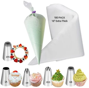 18 Inch Large Piping Bags and Tips Set,100PCS Large Piping Bags with 5 Tips | Round,Open/Closed Star,French Star,Drop Flower Tips for Cake decorating,Making Cupcakes,Cookie,Pastry,Dessert 18 Inch Large Piping Bags and Tips Set,100PCS Large Piping Bags with 5 Tips | Round,Open/Closed Star,French Star,Drop Flower Tips for Cake decorating,Making Cupcakes,Cookie,Pastry,Dessert