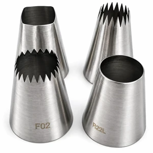 Large Piping Nozzles, 4Pcs #9FT #F02#F06#R22L Stainless Steel Seamless Icing Piping Nozzle Tip Set for Cupcakes and Baking Large Piping Nozzles, 4Pcs #9FT #F02#F06#R22L Stainless Steel Seamless Icing Piping Nozzle Tip Set for Cupcakes and Baking