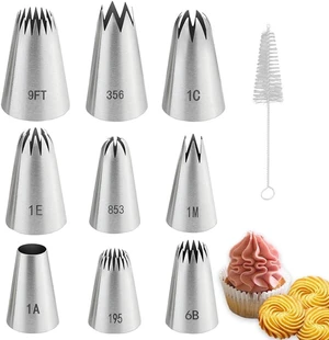 9PCS Large Piping Tips with brush,Sturdy Cake Piping Tip for Cookie Cupcake | Stainless Steel,Cake Decorating Tips,Frosting Icing Tips,boquillas para reposteria,Baking Tools,Dishwasher Safe 9PCS Large Piping Tips with brush,Sturdy Cake Piping Tip for Cookie Cupcake | Stainless Steel,Cake Decorating Tips,Frosting Icing Tips,boquillas para reposteria,Baking Tools,Dishwasher Safe