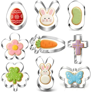 9-Piece Mini Easter Cookie Cutter Set, Shamrock, Bunny, Egg, Carrot, Flower, Butterfly and Bean Shapes - Dishwasher Safe Stainless Steel Molds for Spring Easter and St. Patrick's Day Decor 9-Piece Mini Easter Cookie Cutter Set, Shamrock, Bunny, Egg, Carrot, Flower, Butterfly and Bean Shapes - Dishwasher Safe Stainless Steel Molds for Spring Easter and St. Patrick's Day Decor