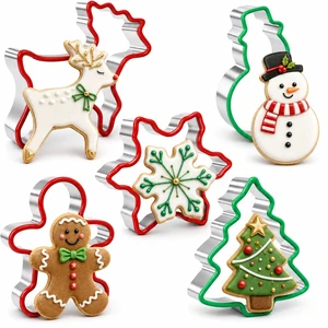 Christmas Cookie Cutter Set, 5-Piece Stainless Steel with Soft Edges | Gingerbread man, snowflake, snowman, tree and reindeer shapes for holiday baking Christmas Cookie Cutter Set, 5-Piece Stainless Steel with Soft Edges | Gingerbread man, snowflake, snowman, tree and reindeer shapes for holiday baking