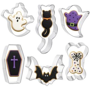 Halloween Cookie Cutters, Large Halloween Cookie Cutters Stainless Steel | 6 PCS Bat Ghost Coffin Bone Shaped Biscuit Molds, Food Baking Supplies Halloween Party Favors Decorations Kit for Kitchen Halloween Cookie Cutters, Large Halloween Cookie Cutters Stainless Steel | 6 PCS Bat Ghost Coffin Bone Shaped Biscuit Molds, Food Baking Supplies Halloween Party Favors Decorations Kit for Kitchen