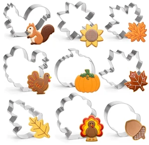 9 Pcs Fall Thanksgiving Cookie Cutters Set Stainless Steel | Pumpkin, Turkey, Sunflower, Maple Leaf, Oak Leaf, Squirrel and Acorn Cookie Stamp for Seasonal Baking and Crafts 9 Pcs Fall Thanksgiving Cookie Cutters Set Stainless Steel | Pumpkin, Turkey, Sunflower, Maple Leaf, Oak Leaf, Squirrel and Acorn Cookie Stamp for Seasonal Baking and Crafts