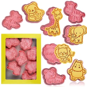 Animal Cookie Cutters With Plunger Stamps,8 Pcs 3D Animal Cookie Cutters | Animal Embossing Cutters for Biscuit Fondant Cheese Baking Molds Animal Cookie Cutters With Plunger Stamps,8 Pcs 3D Animal Cookie Cutters | Animal Embossing Cutters for Biscuit Fondant Cheese Baking Molds