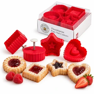Baking Company Thumbprint Pop Out Cookie Cutters, 4 Piece Set, For Embossed Thumbprint And Filled Cookies For Holiday And Everyday Baking Baking Company Thumbprint Pop Out Cookie Cutters, 4 Piece Set, For Embossed Thumbprint And Filled Cookies For Holiday And Everyday Baking