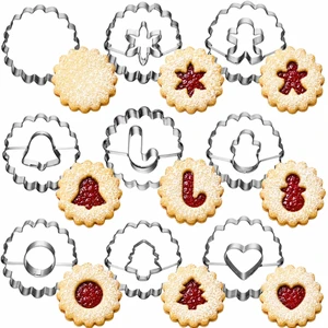9-Piece Christmas Linzer Cookie Cutter Set, 1.77-Inch | Rounded-edge stainless steel cutters for sugar cookies, pastry, fondant, cheese, fruit and Christmas party treats 9-Piece Christmas Linzer Cookie Cutter Set, 1.77-Inch | Rounded-edge stainless steel cutters for sugar cookies, pastry, fondant, cheese, fruit and Christmas party treats