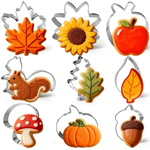 9 Pieces Fall Cookie Cutters Set, Stainless Steel Autumn-Themed Biscuit Mold Includes Mushroom Maple Leaf Oak Leaf Acorn Squirrel Apple Pumpkin Sunflower Baking Decorations 9 Pieces Fall Cookie Cutters Set, Stainless Steel Autumn-Themed Biscuit Mold Includes Mushroom Maple Leaf Oak Leaf Acorn Squirrel Apple Pumpkin Sunflower Baking Decorations