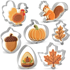 Fall Thanksgiving Cookie Cutters Large, Set of 7 | Turkey, Pumpkin, Maple Leaf, Oak Leaf, Acorn, Candy Corn, Squirrel Shapes, Stainless Steel Autumn Themed Biscuit Mold Fall Thanksgiving Cookie Cutters Large, Set of 7 | Turkey, Pumpkin, Maple Leaf, Oak Leaf, Acorn, Candy Corn, Squirrel Shapes, Stainless Steel Autumn Themed Biscuit Mold