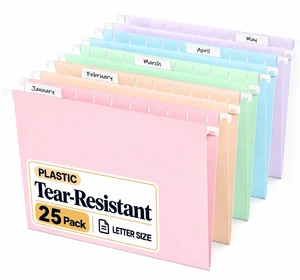 Tear-Resistant Plastic Hanging File Folders, 25 Count, Letter Size | Sturdy File Organizer Suitable for File Cabinet Box Frame, 1/5-cut Adjustable Tabs for Office Home School, Pastels Color Tear-Resistant Plastic Hanging File Folders, 25 Count, Letter Size | Sturdy File Organizer Suitable for File Cabinet Box Frame, 1/5-cut Adjustable Tabs for Office Home School, Pastels Color