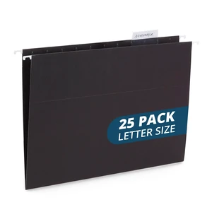 25 Hanging File Folders, Letter Size, Black | Reinforced 12pt, 1/5 Cut Tabs, Plastic Tabs and Inserts Included, for Filing Cabinet, Home, and Office Use 25 Hanging File Folders, Letter Size, Black | Reinforced 12pt, 1/5 Cut Tabs, Plastic Tabs and Inserts Included, for Filing Cabinet, Home, and Office Use